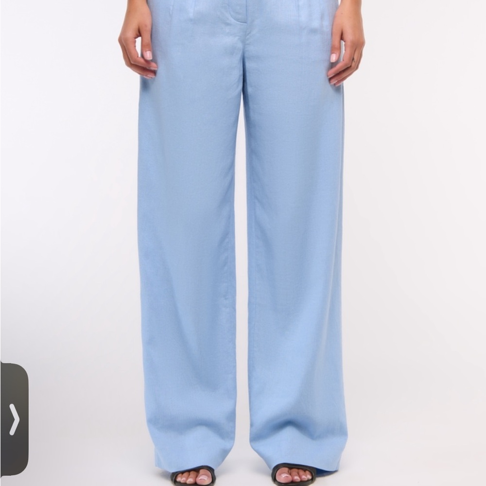 Abercrombie & Fitch Sloane Low Rise Tailored Linen Blend Wide Leg Trouser Pants - Picture 2 of 10